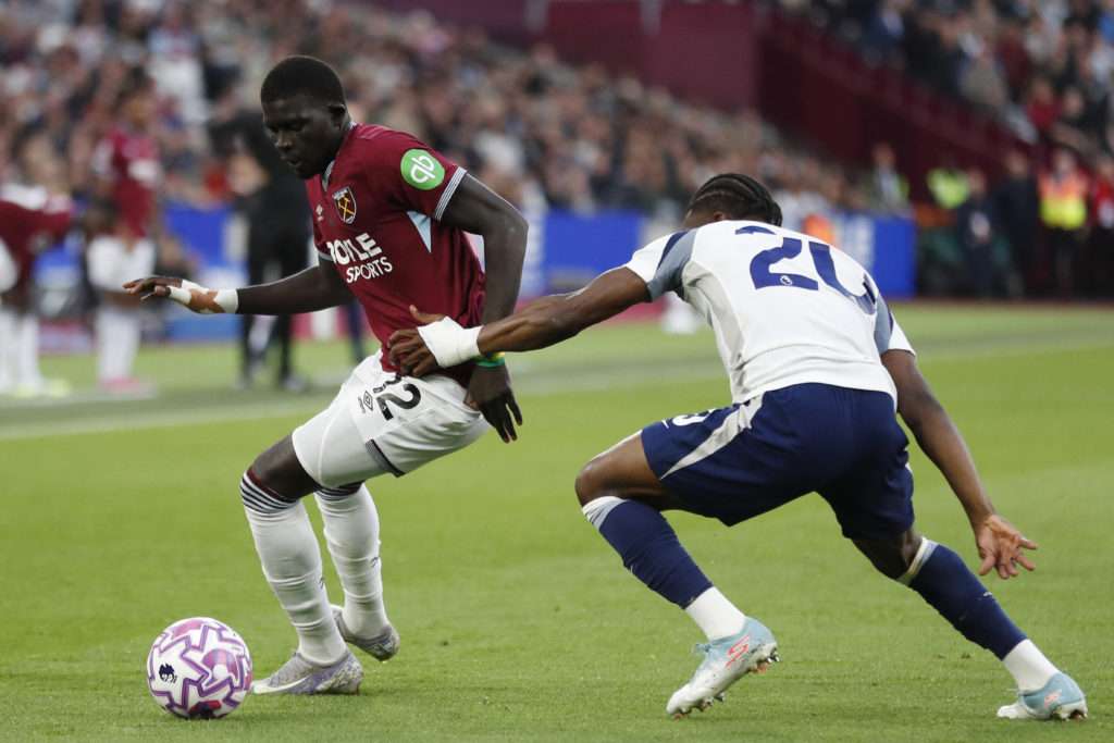 El Hadji Malick Diouf and Mohammed Kudus in Premier League clash between West Ham United and Tottenham Hotspur