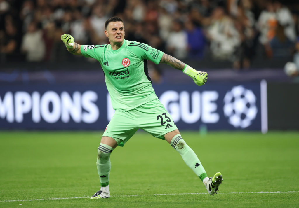 Michael Zetterer celebrates during Eintracht Frankfurt v Galatasaray A.S. - UEFA Champions League 2025/26 League Phase MD1