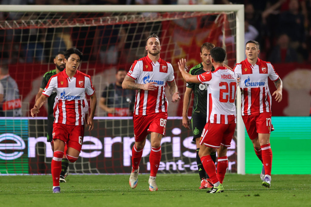 Marko Arnautovic scores during FK Crvena Zvezda v Celtic FC - UEFA Europa League 2025/26 League Phase MD1