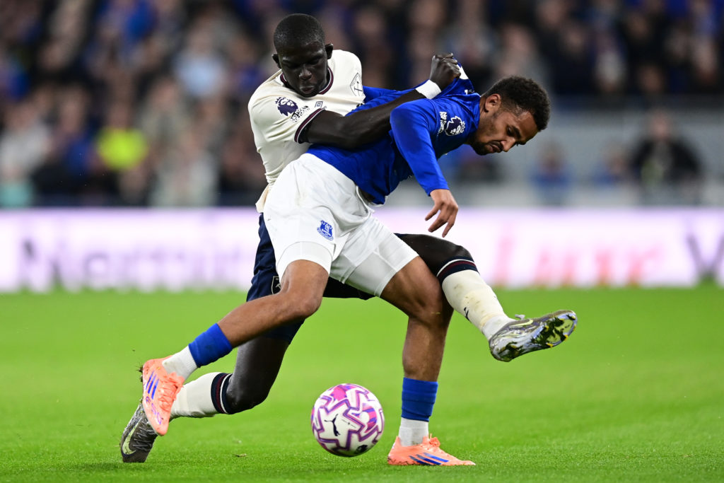 Malick Diouf and Iliman Ndiaye battle during Everton v West Ham United - Premier League