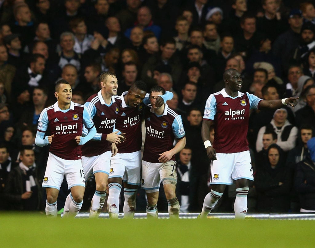 Matt Jarvis and co celebrating during Tottenham Hotspur v West Ham United - Capital One Cup Quarter-Final