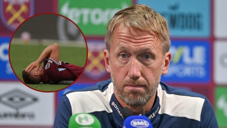 Main image, Graham Potter manger of West Ham United during the Premier League match between West Ham United and Tottenham Hotspur at London Stadium...