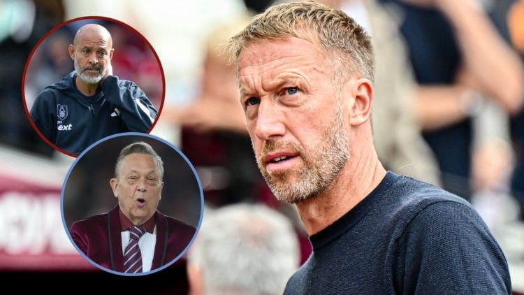 Main image, Manager Graham Potter, the manager of West Ham, looks on during the Premier League match between West Ham United and Crystal Palace at ...