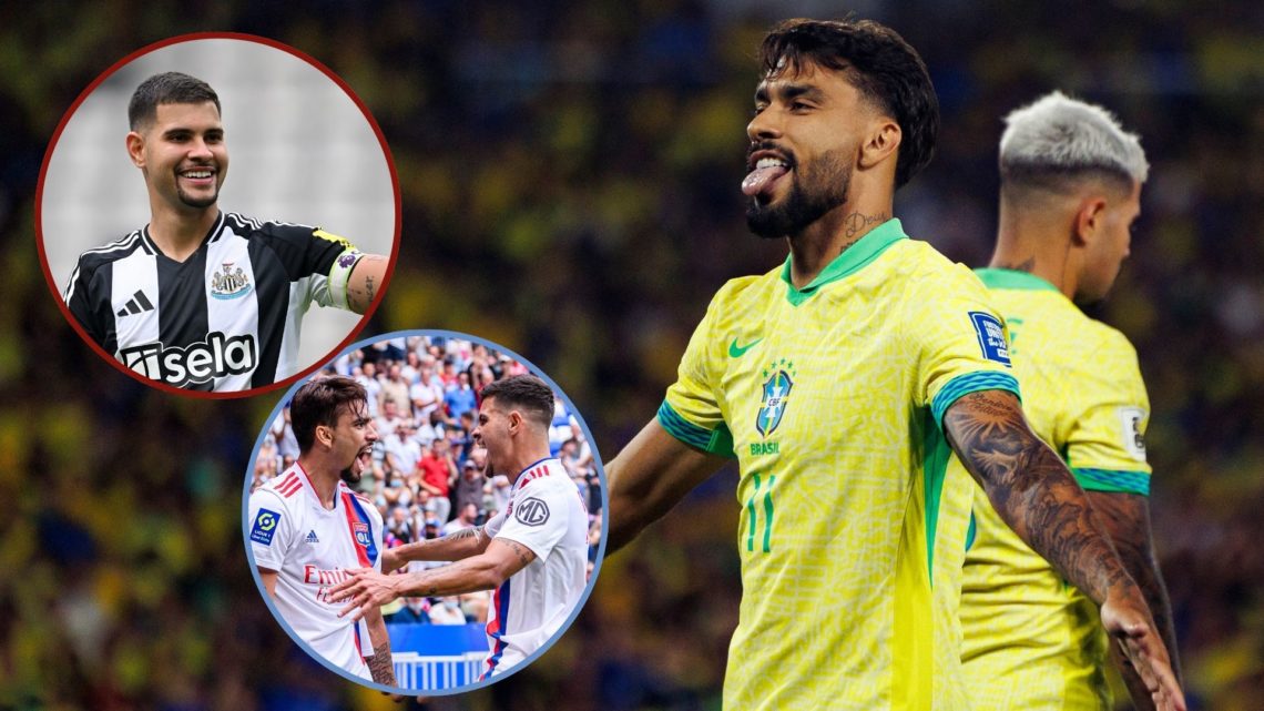 Main image, Lucas Paquetá of Brazil celebrates after scoring his team's second goal during the FIFA World Cup 2026 South American Qualifier match b...