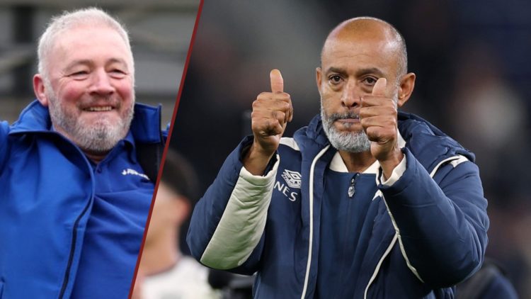 Split image showing Rangers legend Ally McCoist and Nuno Espirito Santo in charge of West Ham United against Everton