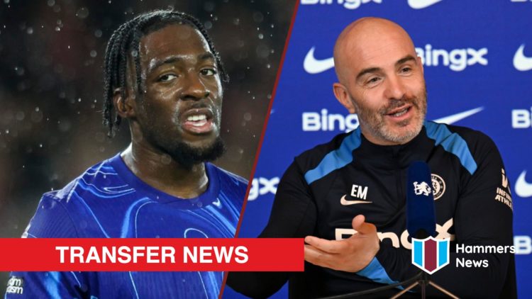 Split image showing Chelsea defender Axel Disasi and head coach Enzo Maresca
