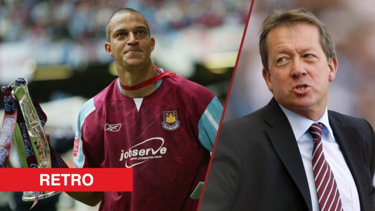 Split image showing Bobby Zamora and Alan Curbishley while at West Ham United