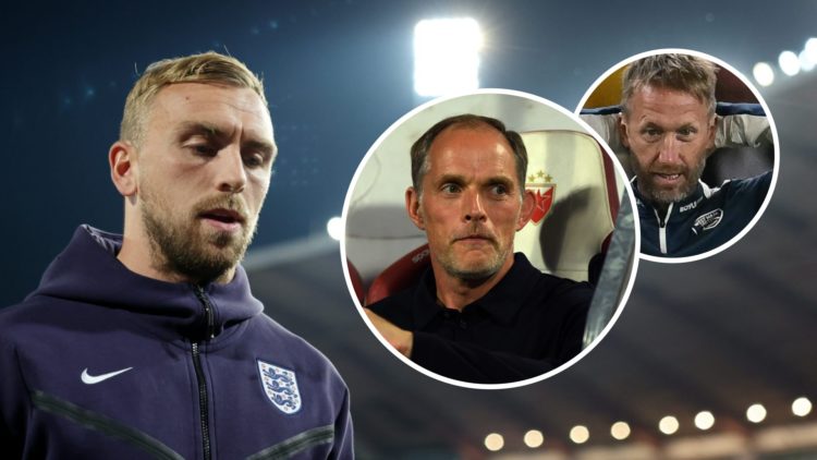 West Ham captain Jarrod Bowen with England. Inset, Three Lions boss Thomas Tuchel and Hammers head coach Graham Potter