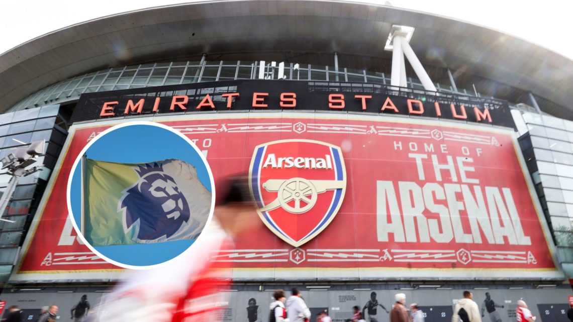 A general view of Arsenal's Emirates stadium. Inset, the Premier League flag