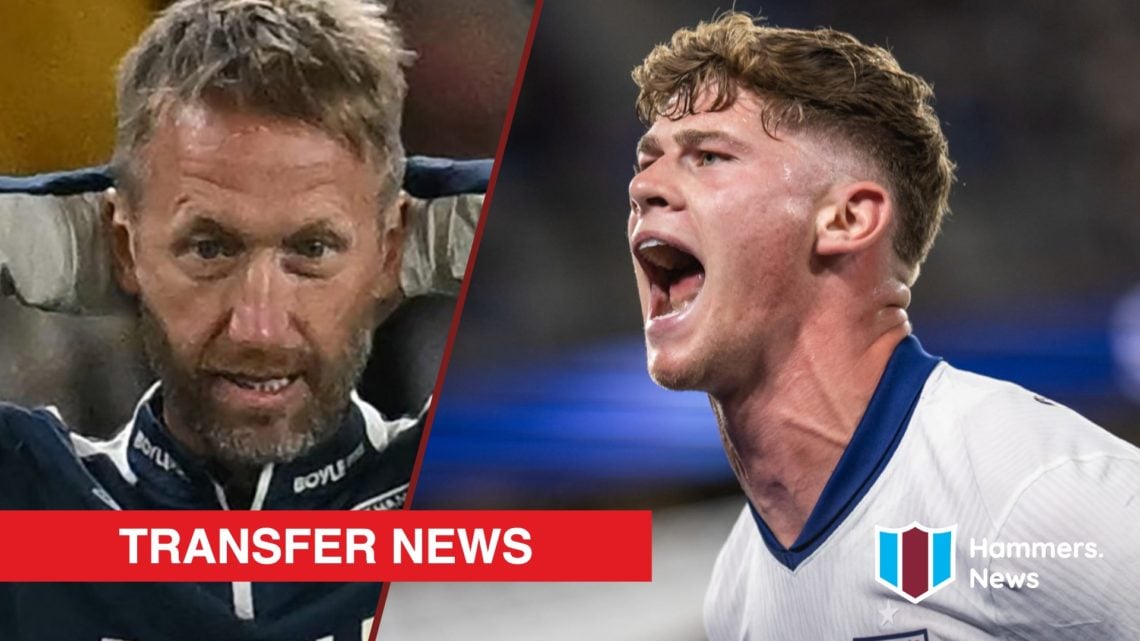 Split image showing West Ham United coach Graham Potter and Charlie Cresswell playing for England's Under-21s