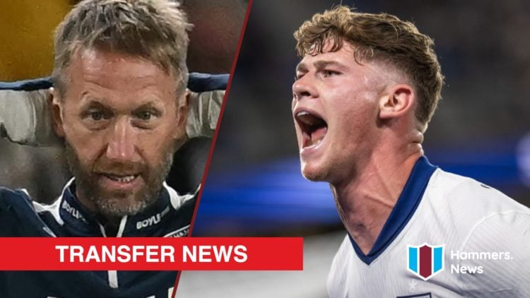 Split image showing West Ham United coach Graham Potter and Charlie Cresswell playing for England's Under-21s