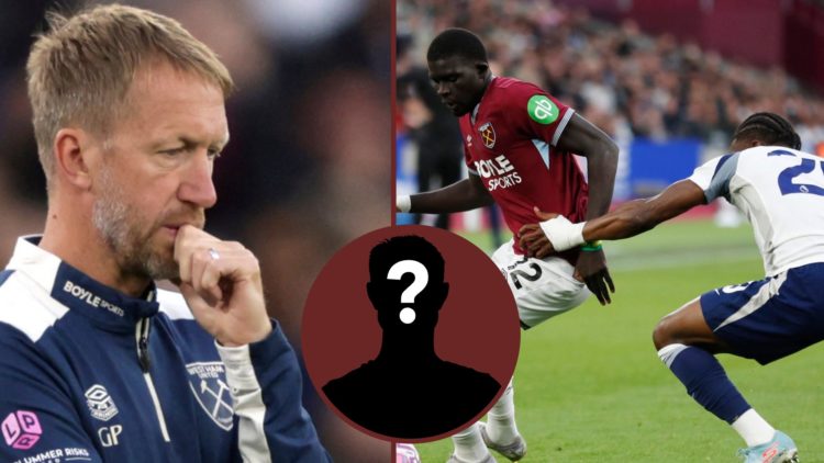 Split image showing West Ham United coach Graham Potter and El Hadji Malick Diouf playing against Tottenham Hotspur