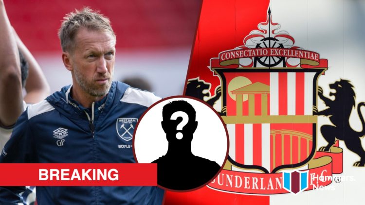 Split image showing West Ham United coach Graham Potter and the Sunderland badge