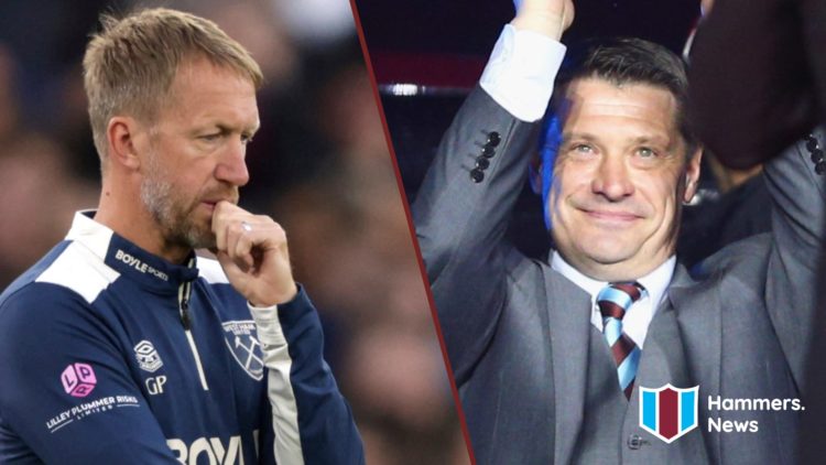 Split image showing West Ham United coach Graham Potter and former Hammers striker Tony Cottee