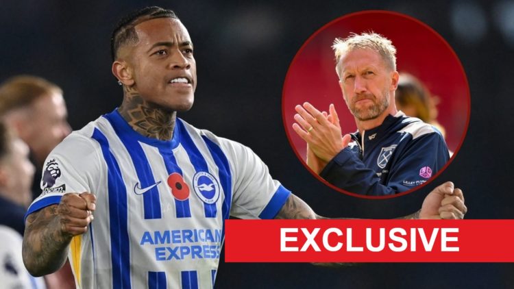 Igor Julio celebrates for Brighton before joining West Ham on loan. Inset, Hammers boss Graham Potter applauds