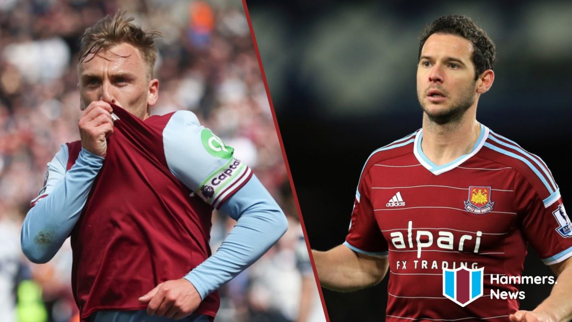 Split image showing Jarrod Bowen and Matt Jarvis playing for West Ham United
