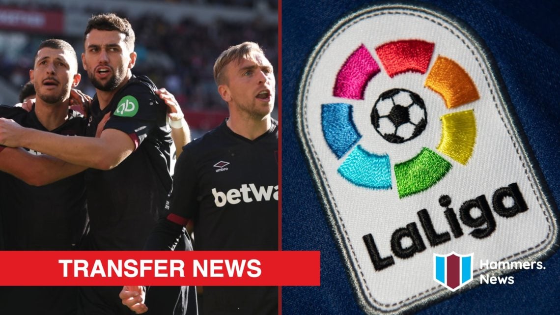 Split image showing the La Liga logo and West Ham United midfielder Guido Rodriguez
