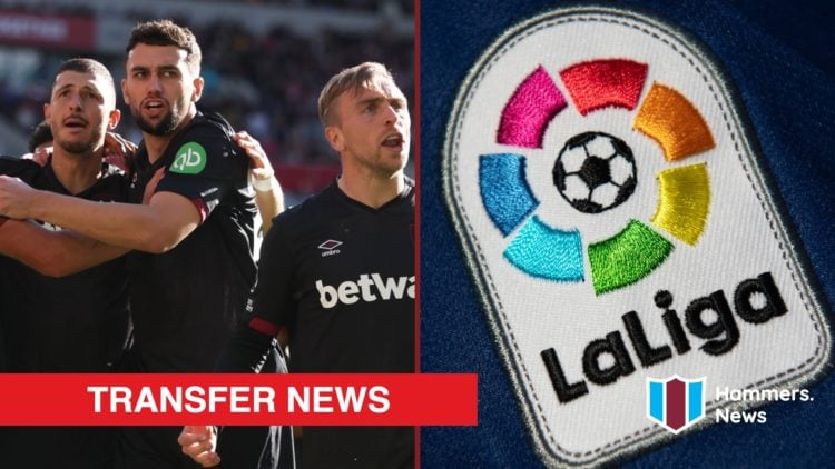 Split image showing the La Liga logo and West Ham United midfielder Guido Rodriguez