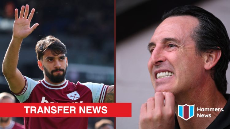 Split image showing West Ham United star Lucas Paqueta and Aston Villa coach Unai Emery