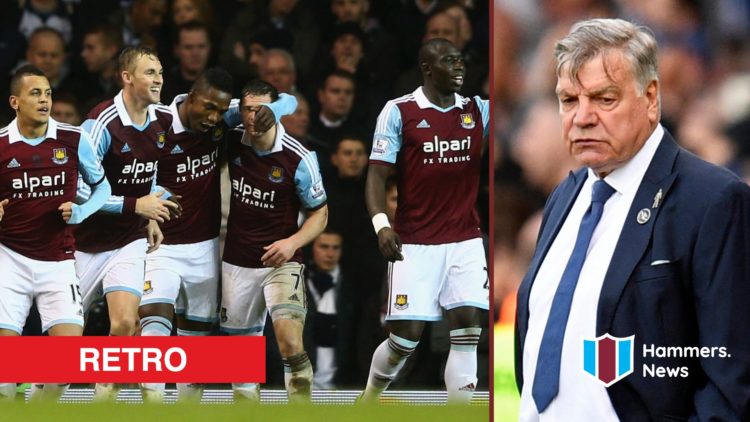 Split image showing Matt Jarvis celebrating at West Ham United and former Hammers manager Sam Allardyce