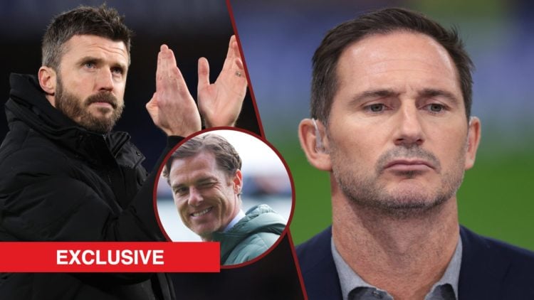 Split image showing Michael Carrick in charge of Middlesbrough, Coventry City coach Frank Lampard, and Burnley manager Scott Parker
