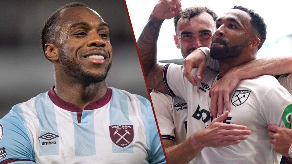 Split image showing Michail Antonio and Callum Wilson playing for West Ham United
