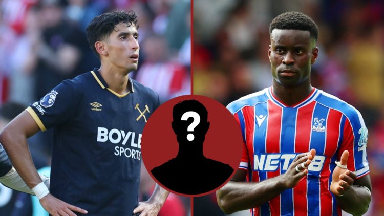 Split image showing West Ham United's Marseille-bound defender Nayef Aguerd and Crystal Palace captain Marc Guehi