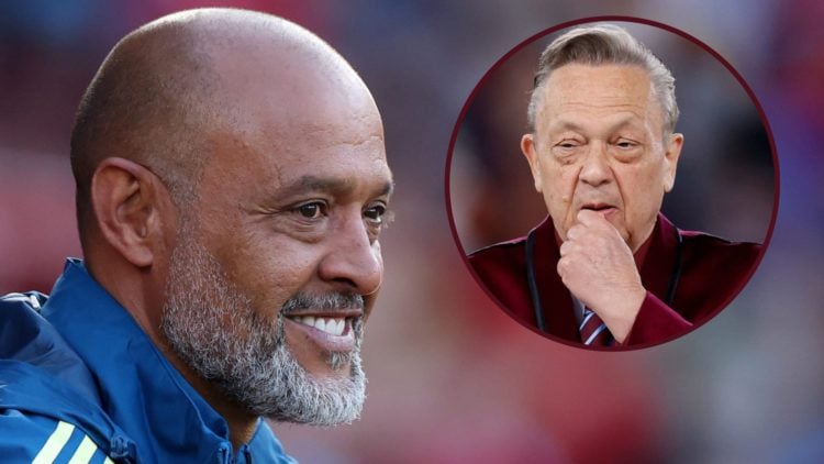 West Ham managerial target Nuno Espirito Santo smiles on the touchline. Inset, Hammers chief David Sullivan