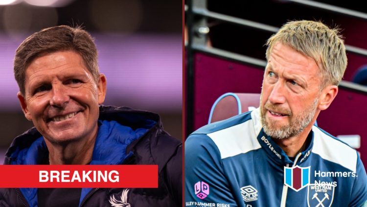 Split image showing Crystal Palace coach Oliver Glasner and West Ham United boss Graham Potter