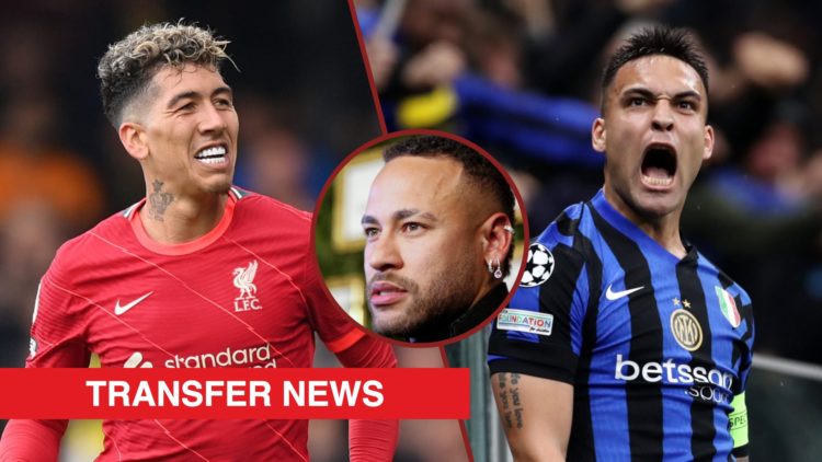 Split image showing Roberto Firmino playing for Liverpool, Inter Milan captain Lautaro Martinez, and Brazil icon Neymar