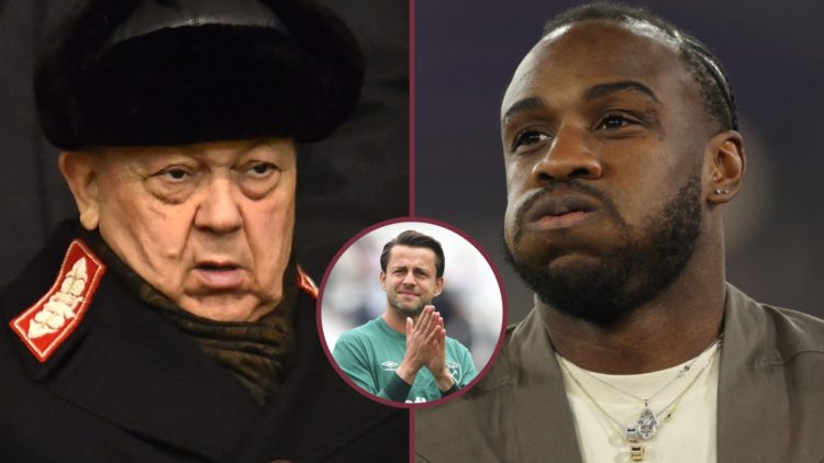 West Ham chief David Sullivan and former Hammers hero Michail Antonio. Inset, returning goalkeeper Lukasz Fabianski