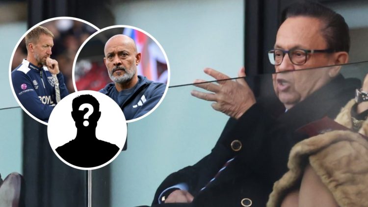 West Hm chief David Sullivan watches on from the director's box. Inset, Hammers boss Graham Potter and ex Forest manager Nuno Espirito Santo