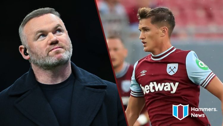 Split image showing Manchester United legend Wayne Rooney and West Ham midfielder Freddie Potts