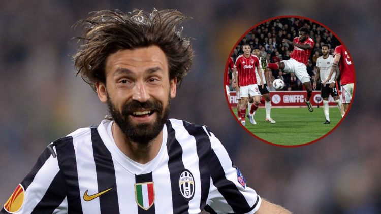 Main image, Andrea Pirlo of Juventus celebrates scoring the first goal during the UEFA Europa League quarter final match between Juventus and Olymp...