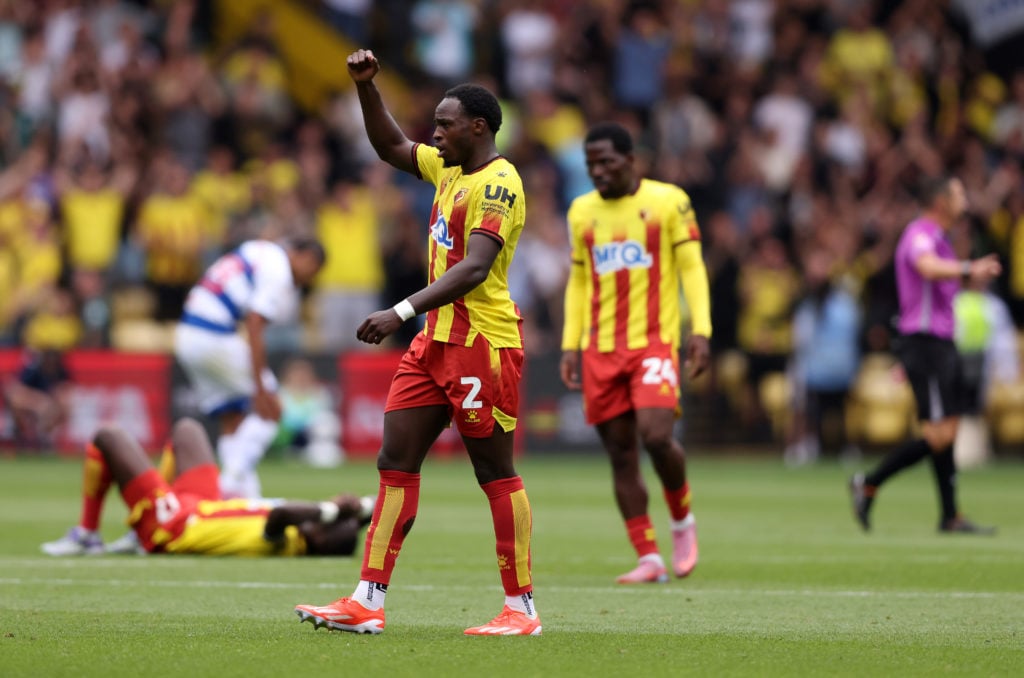 Jeremy Ngakia celebrates after Watford v Queens Park Rangers - Sky Bet Championship