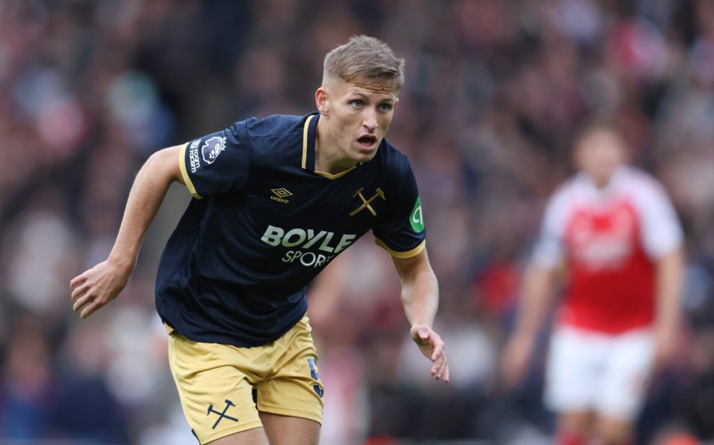 West Ham striker Callum Marshall in action against Arsenal on his Premier League bow