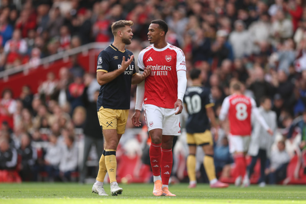 West Ham striker Niclas Fullkrug was dominated by Arsenal defender Gabriel Magalhães