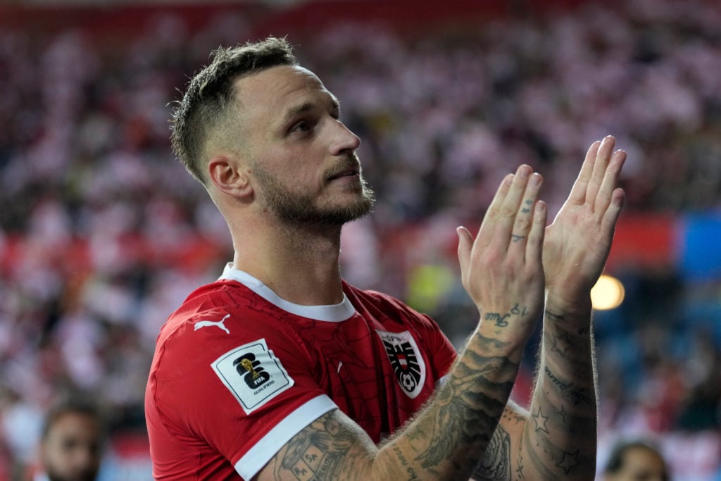 Marko Arnautovic celebrates during Austria v San Marino in the World Cup qualifiers