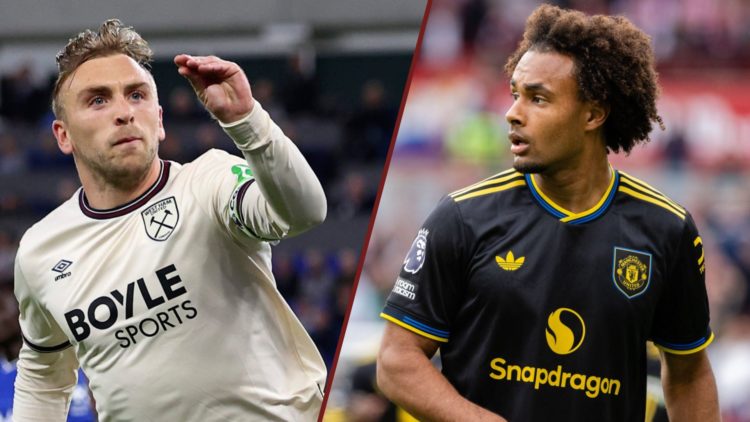 Split image showing West Ham United captain Jarrod Bowen and Manchester United striker Joshua Zirkzee