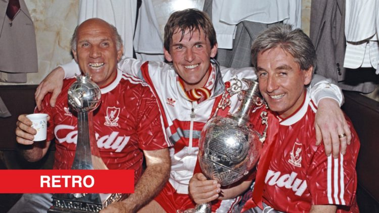 Image showing Kenny Dalglish, Ronnie Moran and Ray Evans celebrating winning the 1990 First Division title with Liverpool