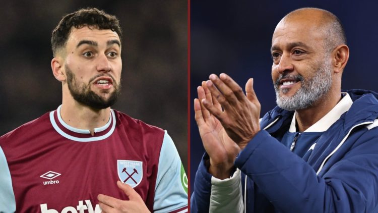 Split image showing West Ham United defender Max Kilman and Nuno Espirito Santo after the Everton draw