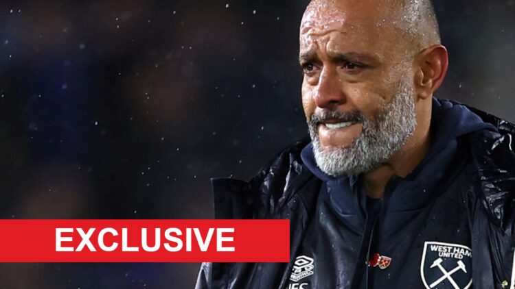 West Ham head coach Nuno Espirito Santo wears a pained expression during another defeat