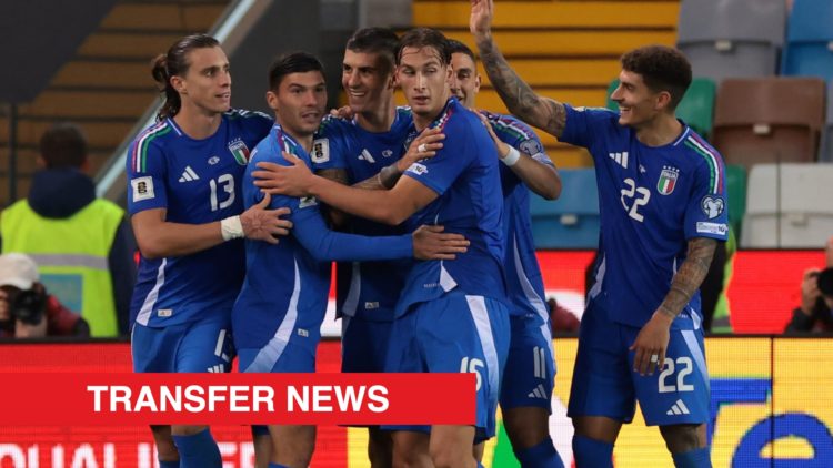 Image showing Inter Milan striker Pio Esposito celebrating his first Italy goal