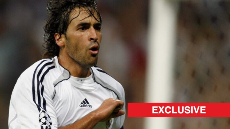 Image showing Raul celebrating a goal for Real Madrid