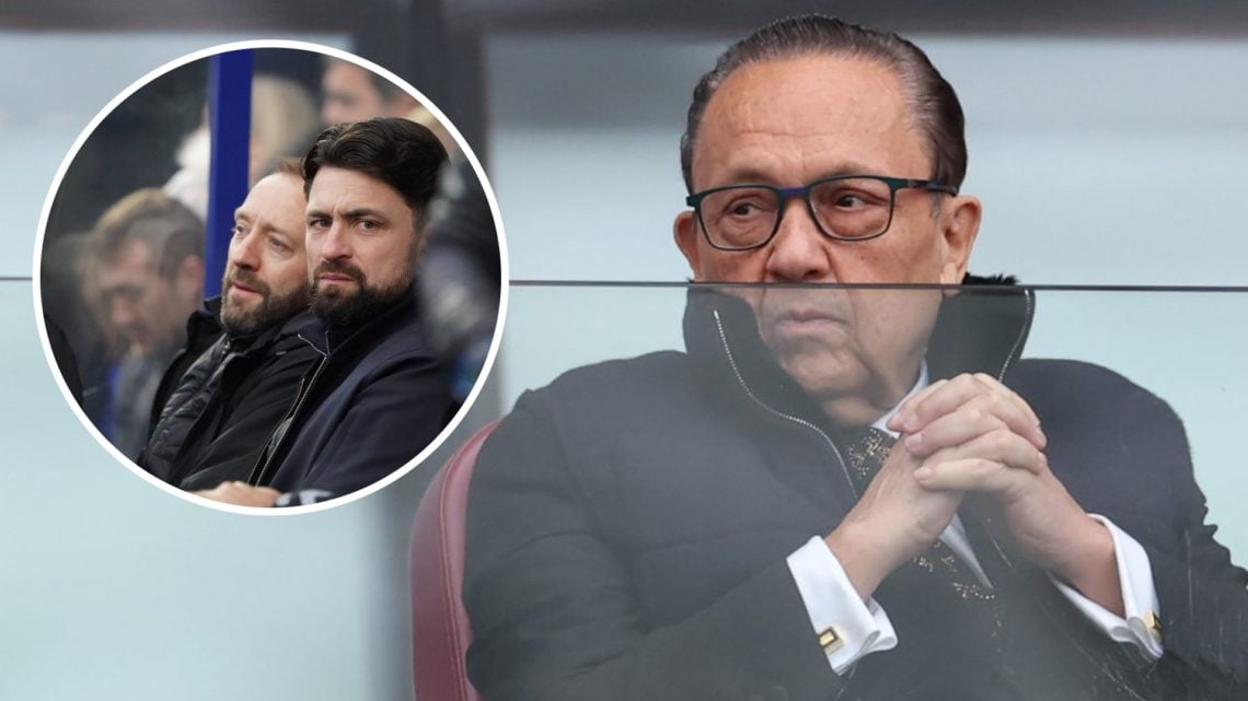 West Ham majority owner David Sullivan watches on from his director's box. Inset, sacked Rangers boss Russell Martin