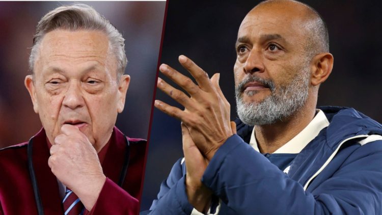 West Ham chief David Sullivan and new Hammers boss Nuno Espirito Santo applauds the club's fans