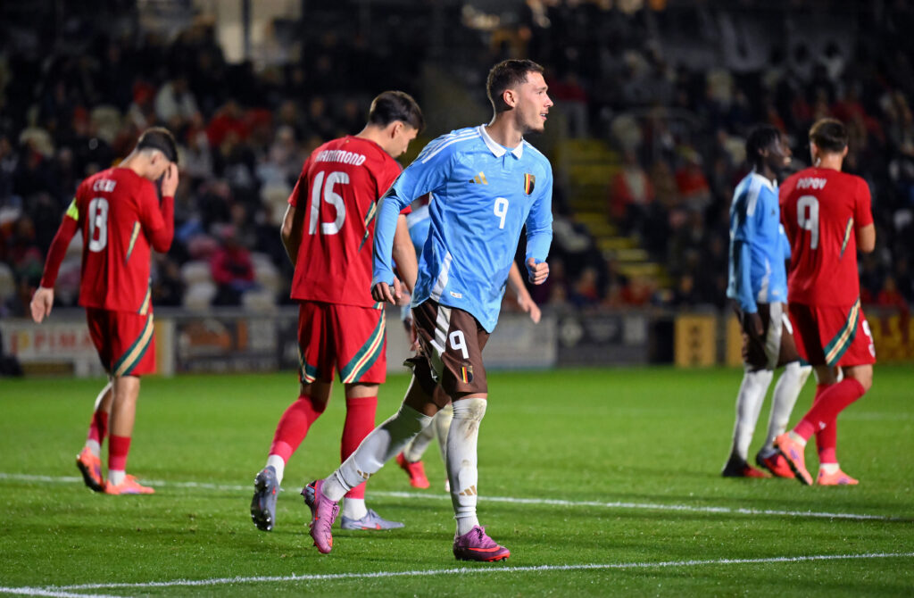 St Etienne striker Lucas Stassin during Wales v Belgium - 2027 UEFA European Under-21 Championship Qualifier