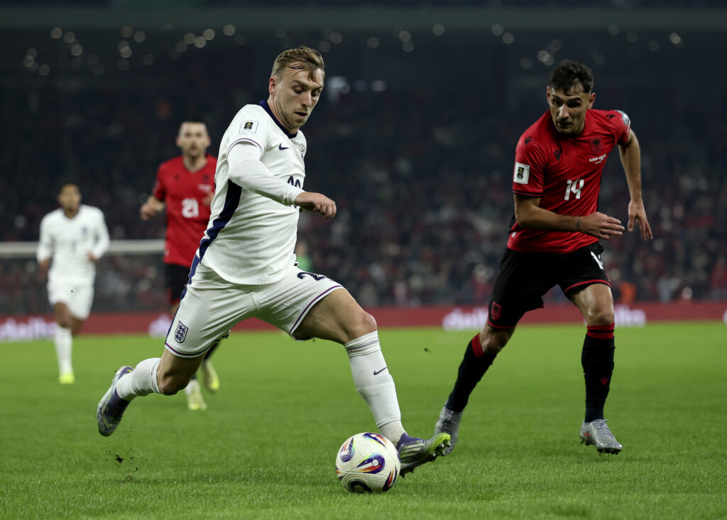 West Ham star Jarrod Bowen in action for England in the win over Albania