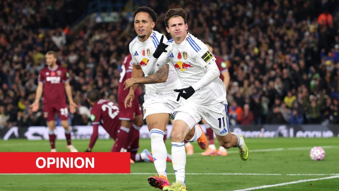 Image showing Brenden Aaronson scoring for Leeds United against West Ham
