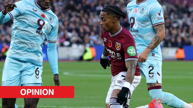Image showing Crysencio Summerville playing for West Ham United against Burnley